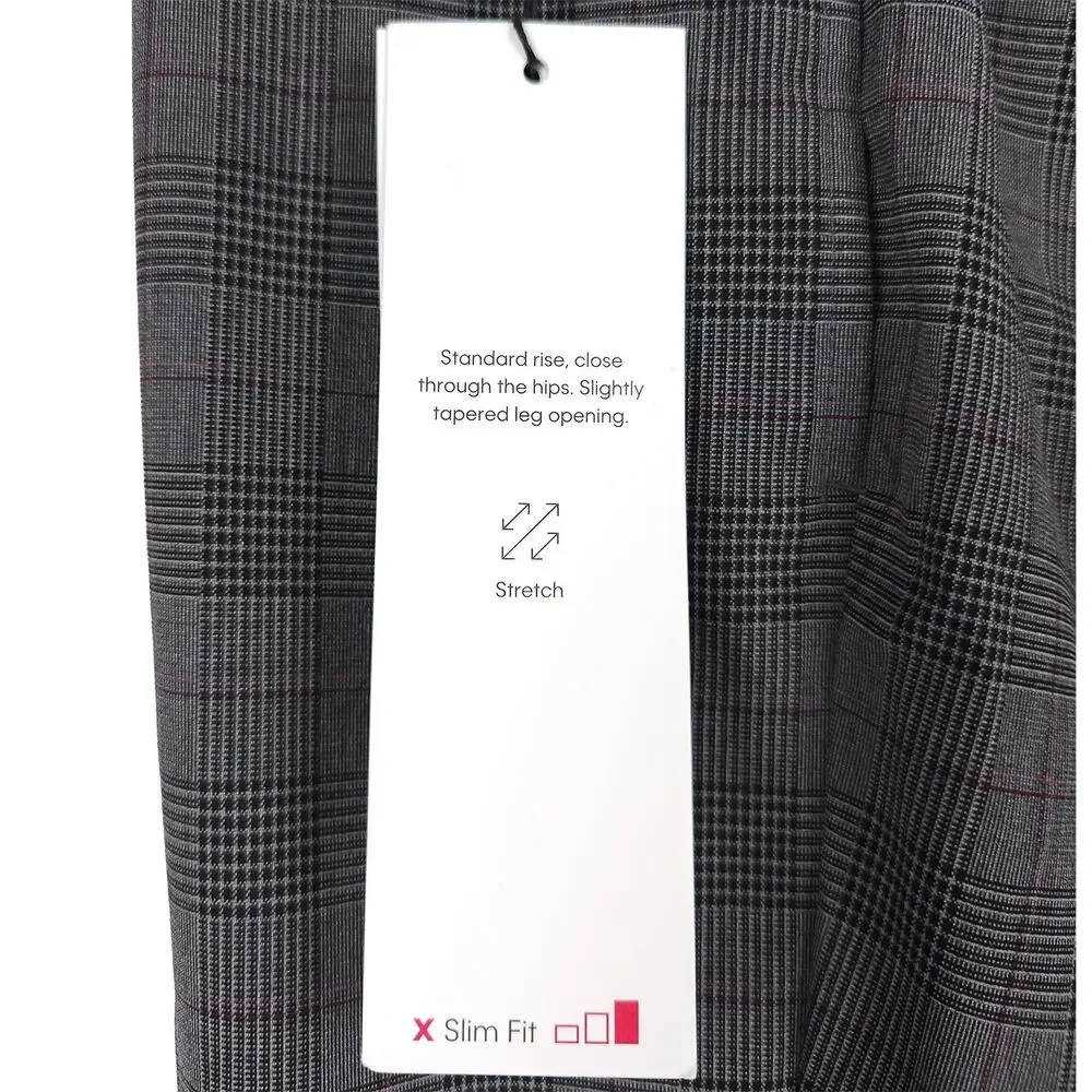Calvin Klein Mens Slim Fit Dress Pants 38x30 Grey Black Plaid Stretch NWT